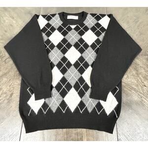 Johnstons Of Elgin 100% Cashmere Argyle Crew Neck Sweater Made In Scotland L 42"